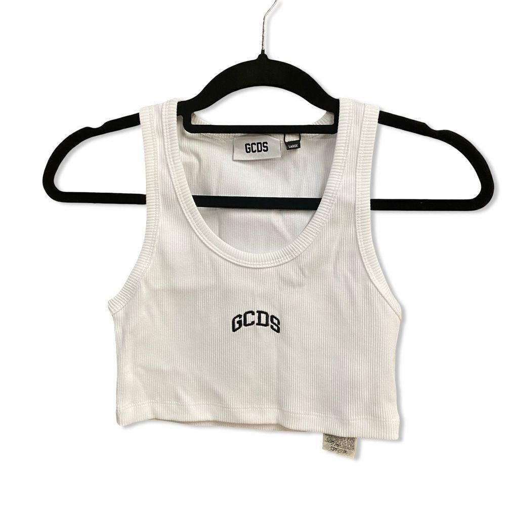 GCDS White Ribbed Crop Top logo tank tee Revolve street wear brand FWRD NWT L - Picture 3 of 9